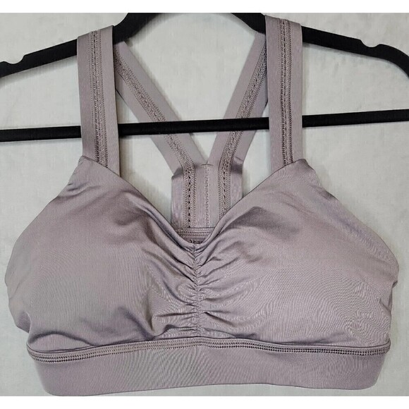 Handful S Gray Ruched Front High Impact Y-back detailed Padded Sports Bra EUC! - Picture 1 of 8